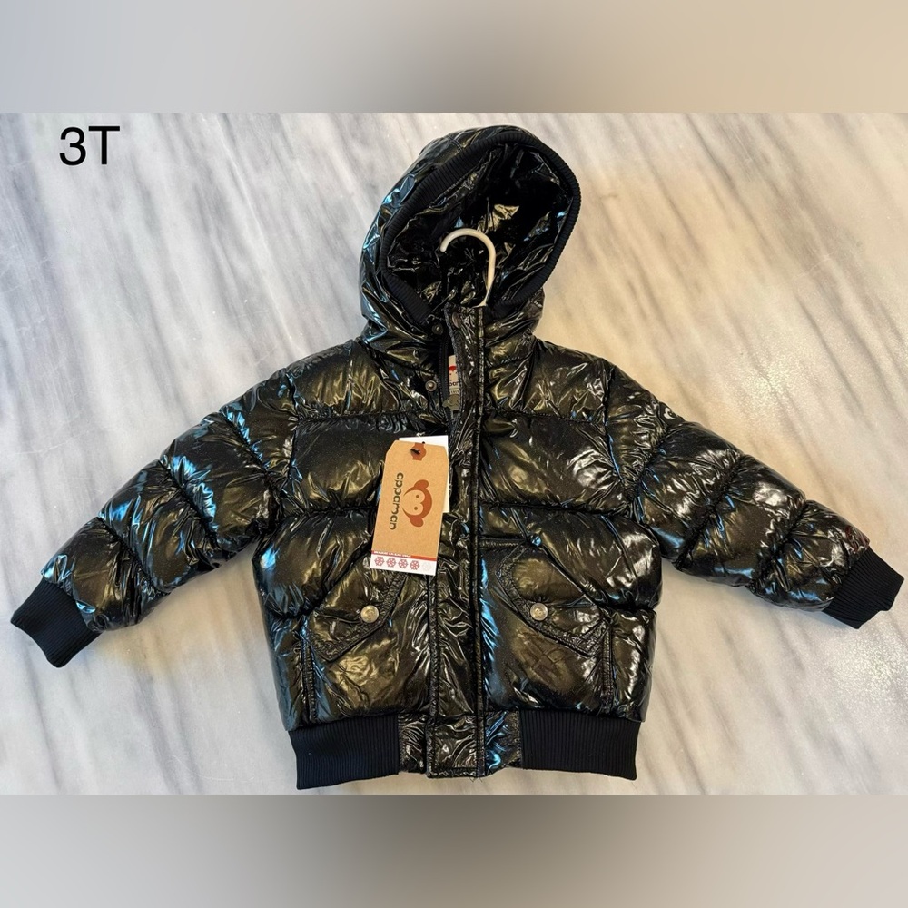 NWT 3T Appaman Glossy Glitter Black Puffer Hooded Winter Jacket